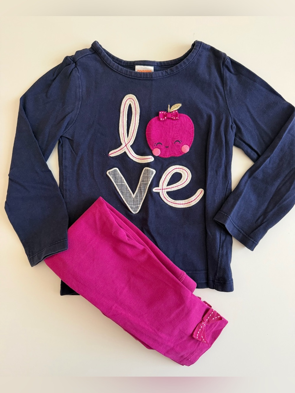 Gymboree 2T Set: Navy & Magenta LOVE Apple with bow leggings